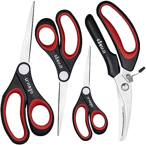 LIVINGO All Purpose Scissors Set - 4 Pack Sharp Multipurpose Heavy Duty Shears for Kitchen Cooking Sewing Fabric Cutting Poultry Food Paper Craft Office Household School Multi Pack Utility Shears Cover