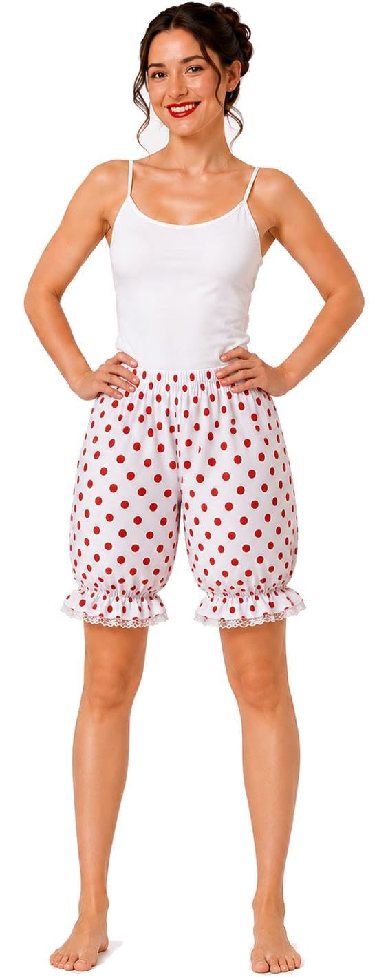 The Dragons Den Adults White & Red Polka Dot Panto Dame Short Length Bloomers Pantomime Fancy Dress [S-M]