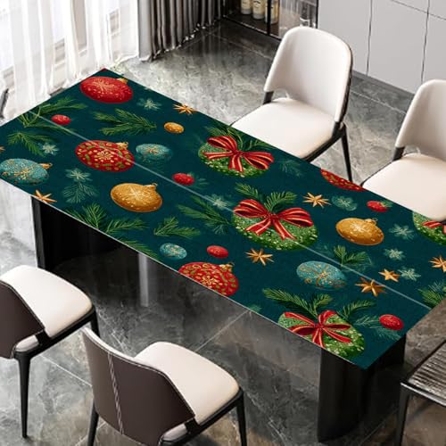 Image of Christmas Ornament Desktop Sticker 39.37x23.62In, Colorful Baubles Pine Branch Desk Decal, Easy Clean Table Surface Sticker, Festive Holiday Decor