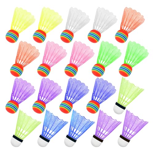 MEMOFYND 20 bádminton de plástico colorido, ligero y duradero, bádminton de plástico para interiores y exteriores, adecuado para deportes, entrenamiento, ejercicio, entretenimiento, juegos