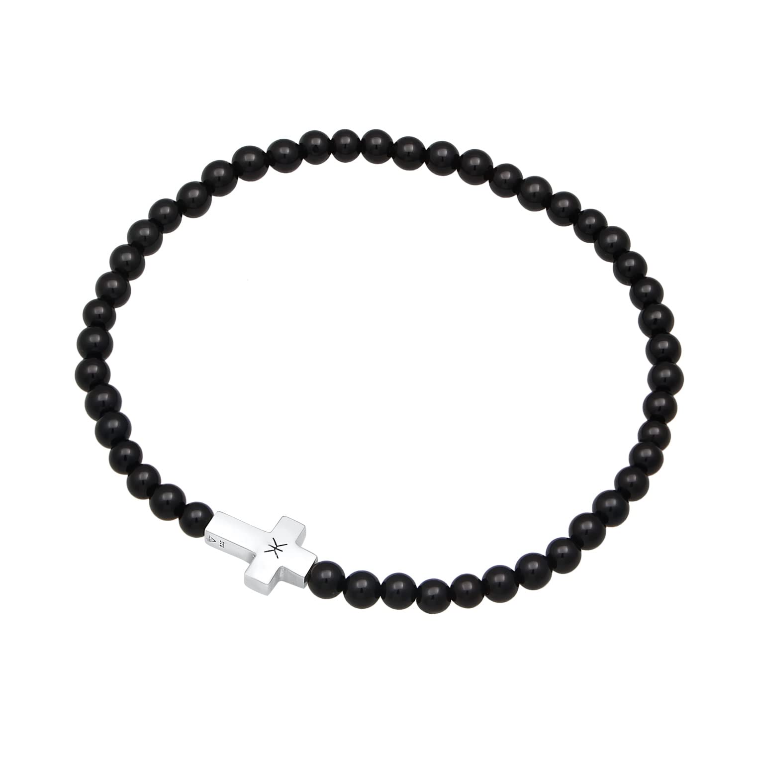 Kuzzoi Buddha Bracciale da uomo in pietra naturale, elastico in perle di onice (4 mm), bracciale con croce in argento sterling 925, da uomo, 19 cm, Pietra, Onice