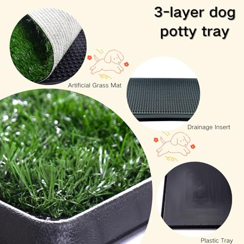 Dog Grass Pad with Tray -3 Layered System Artificial Turf Grass Potty, Reusable Puppy Pee Pads for Dogs, Portable Dog Litter Box for Indoor/Outdoor Potty Training Toilet(25x20 in) - Image 3