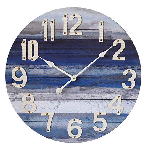 Beach Blue 24" Large Decorative Wall Clock with White Arabic Numerals-Beach House Clock-Vintage Clock-Antique Clock-Rustic Clock-Oversized Wall Clock for Kitchen,Living Room,Entryway