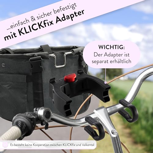 Valkental - Fahrradkorb für Hunde KLICKfix Kompatibel | Ideal als Einkaufskorb | Stabil und Sicher | Inkl. Bodenkissen & Praktischen Fächern