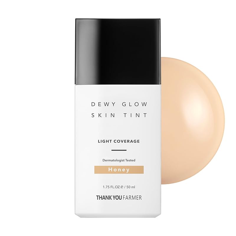Hidratante facial com cor THANKYOU FARMER Dewy Glow Skin Tint, cobertura leve, Honey, 50 mL