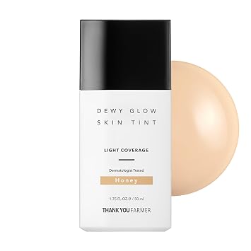 شكرا لك FARMER Dewy Glow Skin Tint ، مرطب ملون طويل الأمد ، تغطية خفيفة ، فيتامين B3 ، Niacinamide ، Adenosine ، طبيب أمراض جلدية مكياج الجمال الكوري تم اختباره ، العسل ، 1.75 أونصة سائلة