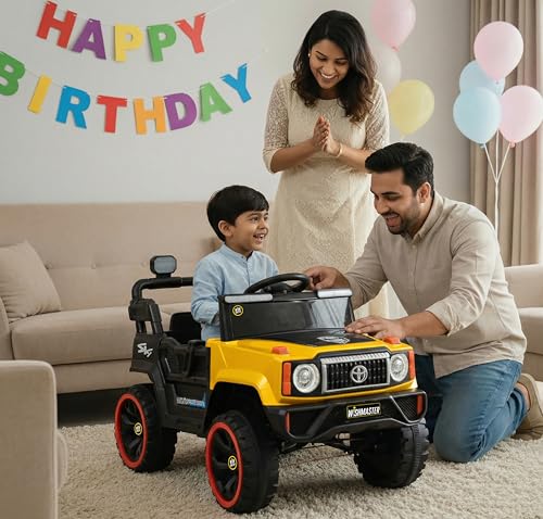Image of Wishmaster 4x4 Kids Electric Ride On Jeep with Remote Control | Battery Operated Car for Kids 2-6 Years | RGB LED Lights, Bluetooth Music | Birthday Gift | 1-Year Warranty On Motors & Motherboard