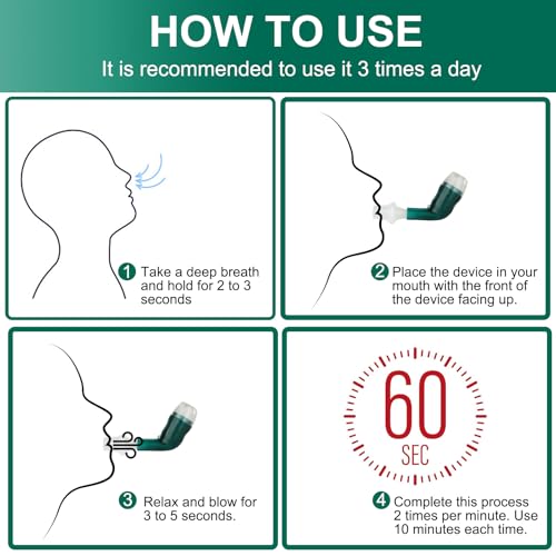 Breathing Exercise Device for Lungs, Lung Expansion and Mucus Relief Device, Portable Expiratory Breathing Exerciser with A Set of Accessories, Breathing Trainer for Lung Cleanse(Green) - Image 4