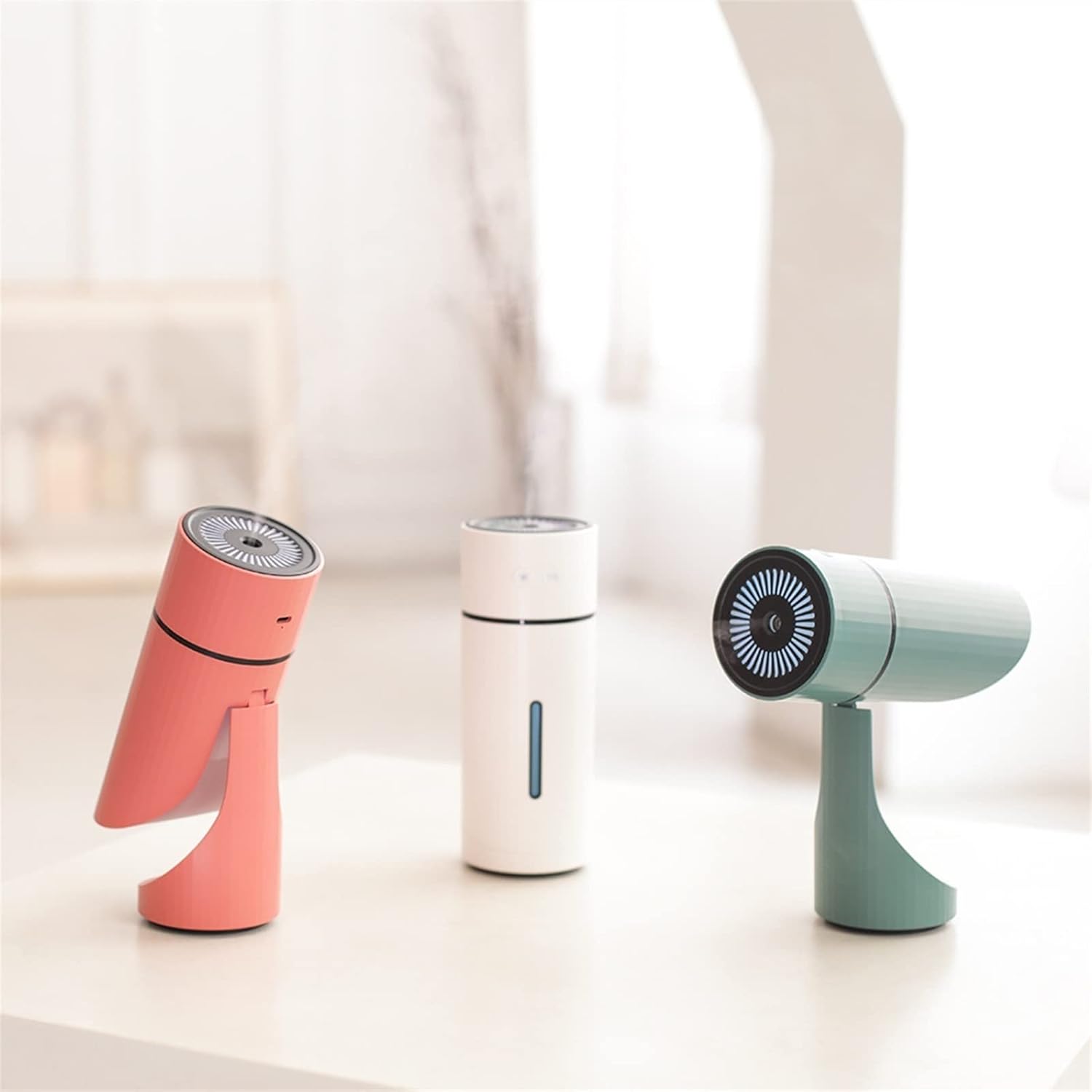 USB Rechargeable Air Humidifier Diffuser 1000mAh Mute Light Mini Aromatherapy Diffusers Cool Mist Maker Home Car Purifier Mist Humidifier (Color : White-6sponge core) (Green 6sponge core)