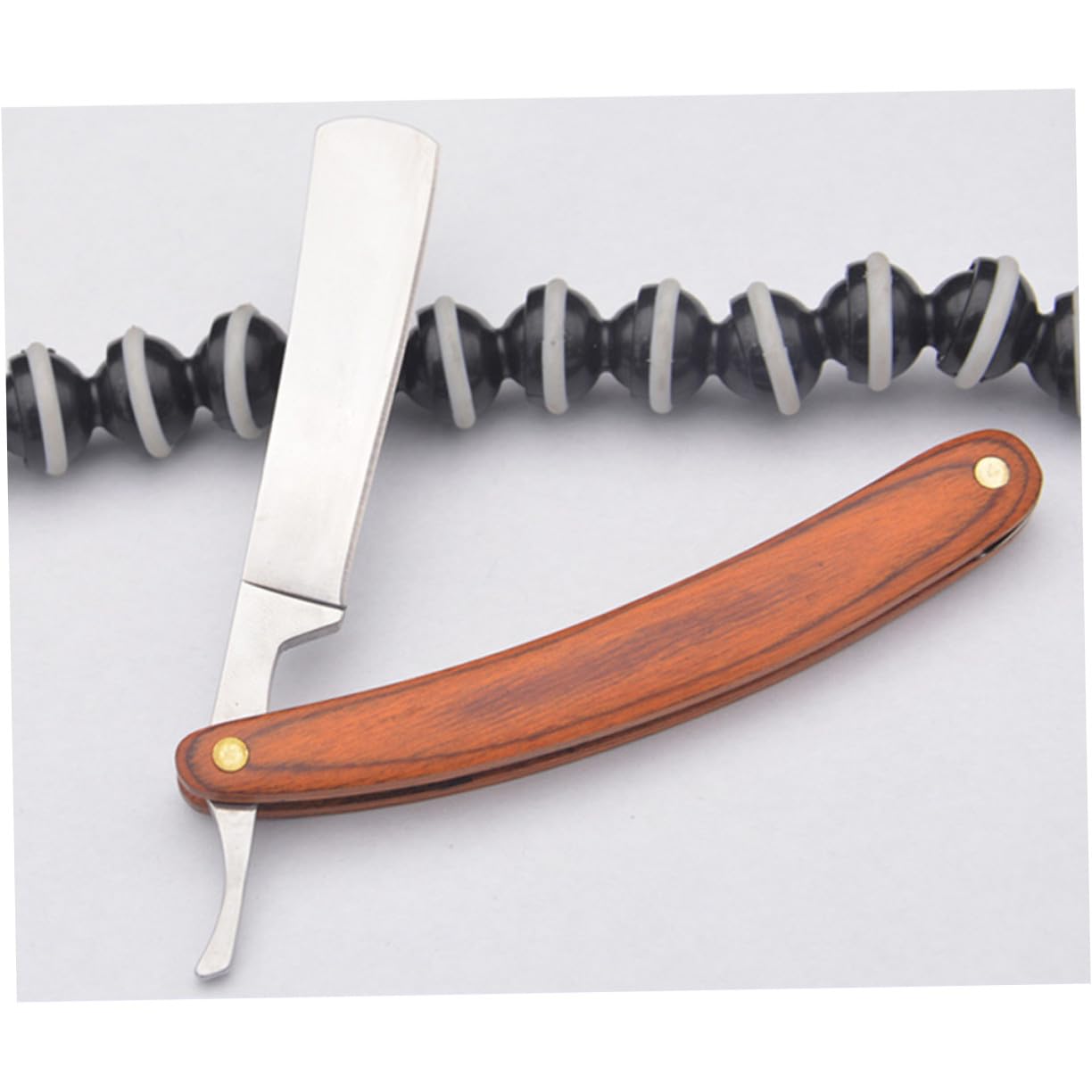 POPETPOP Rasoir Manuel Vintage en Acier Inoxydable Manche en Bois Rasage Traditionnel Hommes Professionnel Usage Quotidien