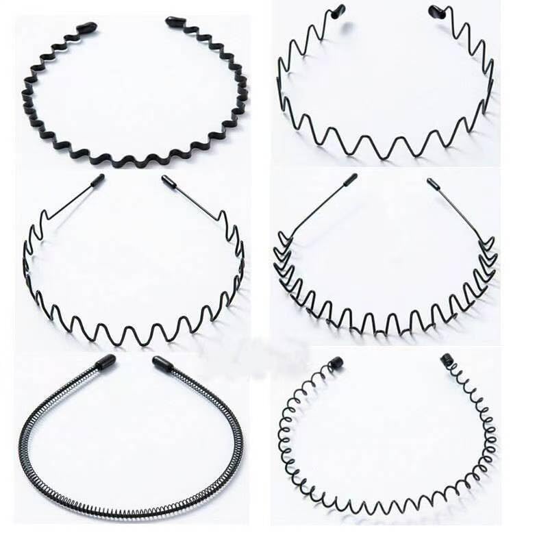 Metal Headbands for Men and Women, 6 Pack Unisex Black Wavy Zigzag Hairbands, Non-Slip Elastic Accessories for Sports and Daily Use.