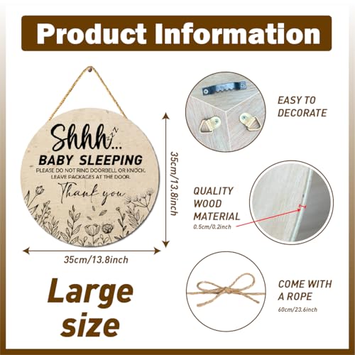 Image of Gwisml Baby Sleeping Sign for Front Door,Please Do Not Knock Or Ring Doorbell Wood Sign,No Soliciting Sleeping Baby Wood sign for House Nursery Door Knob Decor 2