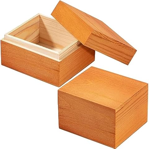 Useekoo Vintage Small Wooden Box with Lid, 2 Pcs 3.74''x3.35''x2.36'' Keepsake Box, Rustic Wood Boxes for Crafts Art Hobbies and Home Decorations Cover