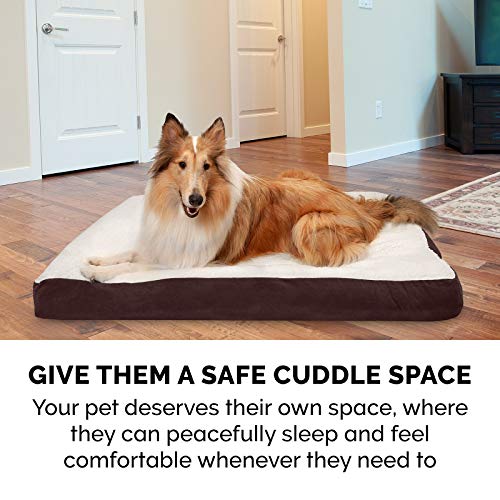 Image of Furhaven Pillow Dog Bed for Large Dogs w / Removable Washable Cover - Sherpa & Suede Mattress - Espresso, Jumbo /XL