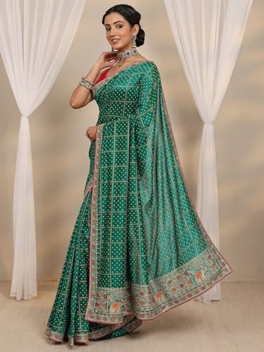 Image of Libas Printed Silk Blend Saree for Women With Unstitched Blouse Piece | Traditional Saree for Party & Wedding