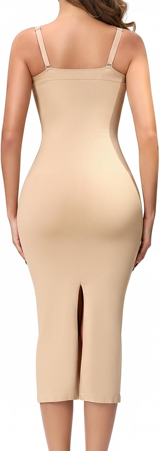 Strapless Shapewear Slip for Women, Tummy Control Full Slip Dress, Seamless Back Slit Body Shaper