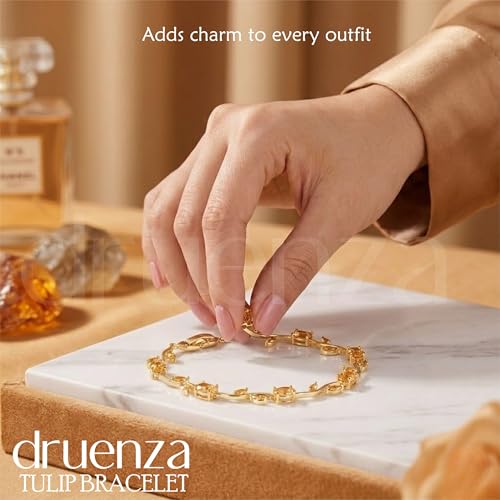 Image of druenza Tulip Bracelet for Women Stylish | Gold Plated Floral Crystal Jewellery | Elegant Adjustable Chain Bracelet for Girls Stylish | Trendy Daily Wear Party Jewelry Gift for Women & Girls