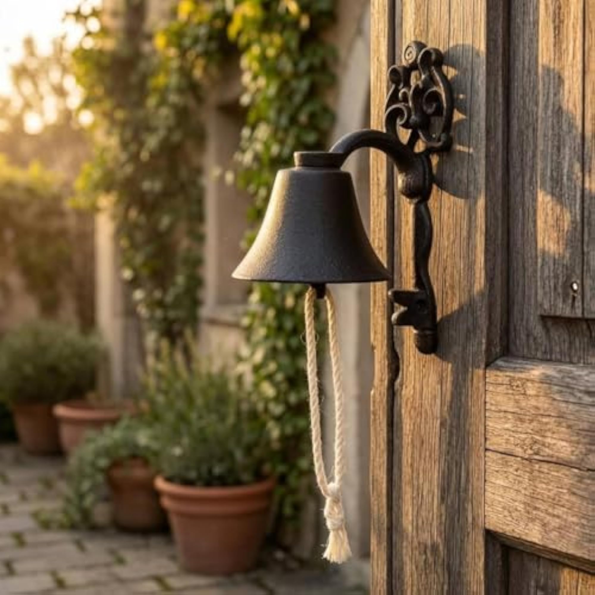 Pull Cord Cast Iron Garden Bell, Wall-Mounted Bell