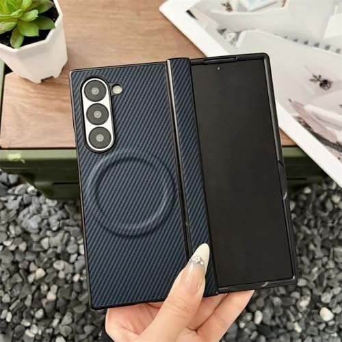 Coque pour Galaxy Z Fold 5 rigide avec motif fibre de carbone bleu