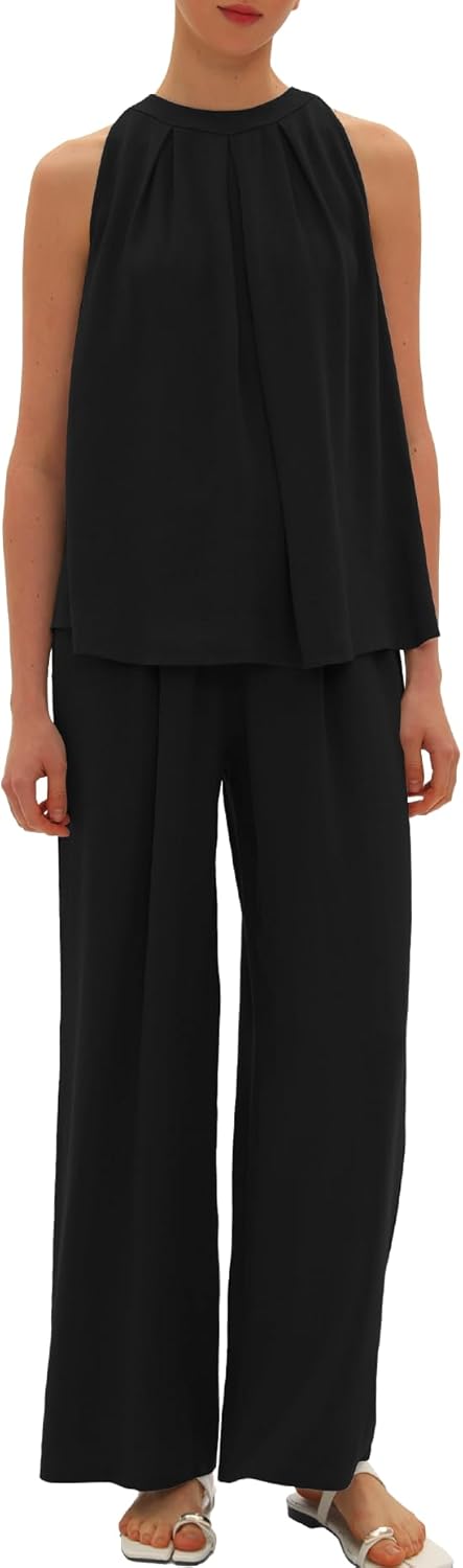 Beaully Women's Summer Linen 2 Piece Outfits Sets Loose Fit Sleeveless Tank Tops Wide Leg Pant Sets Lounge Travel Sets - Image 4