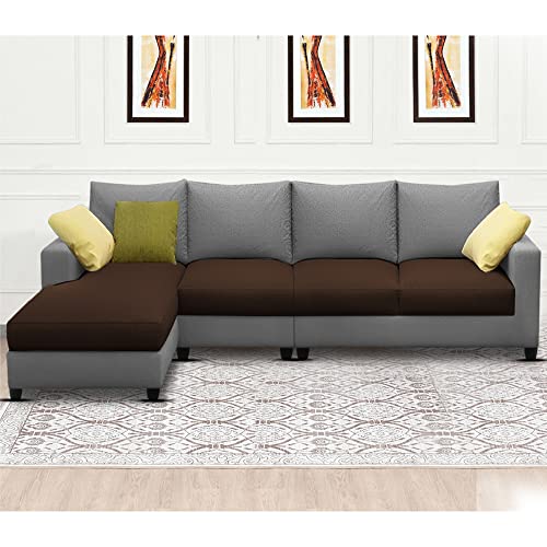 Image of Jian LHS 6 Seater L Shape Sofa Set Living Room (Brown Grey Fabric)