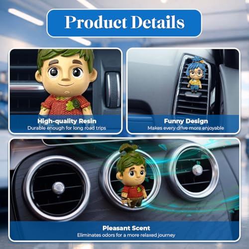 Image of GENANY 3D Resin 2Pcs Cute Craft Doll Car Air Freshener Vent Clip, Hand Painted Handmade Look Figure Set, Couple Gift Automotive Freshener, Cute Car Accessories Gift