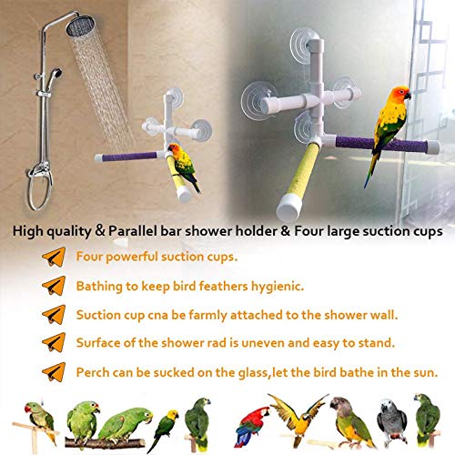 Bird Bath Perch Stand with 4-Suction Cup,Parrot Window Shower Rack Toy for Parakeet Lovebirds Macaw Cockatiel Cockatoo African Grey Conure