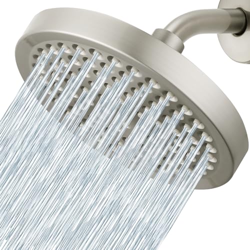 Voolan High Pressure Rain Shower Head - Luxury Modern Look - The Perfect Adjustable Replacement For Your Bathroom Showerhead - Comfortable Shower Experience Even at Low Water Flow (6” Brushed Nickel)