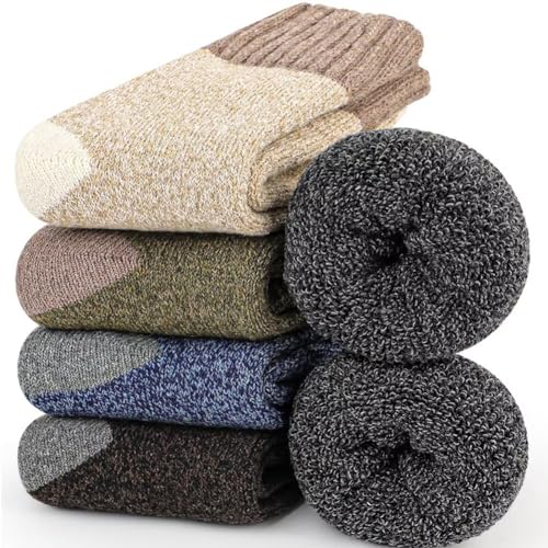 Mens Heavy Thick Wool Socks - Soft Warm Comfort Winter Crew Socks (Pack of 3/5),Multicolor,One Size 7-12 - Main Image