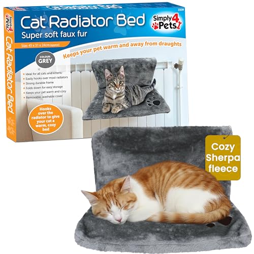 SIMPLY 4 PETS Cat Radiator Bed – Warm and Cozy Pet Radiator Hammock with Removable, Washable Cover | Metal Frame Hanging Radiator Cat Bed with Foldable Design, Cats & Kittens