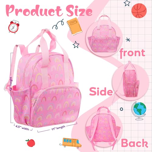 Image of Eccliy Rainbow Toddler Backpack with Leash 12'' Daycare Diaper Bag with and Water Bottle for Girls Preschool Kindergarten Backpack Gifts with Adjustable Shoulder Straps with 2 Large Pockets