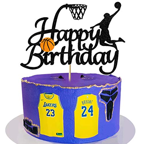Vivicraft Basketball Theme Cake Topper For Boy Birthday Decorations, Double Sided Glittery Happy Birthday Basketball Cake Toppers For Party Supplies (1Pcs, Black) #TOP19