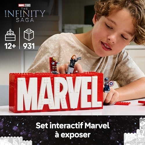 LEGO Marvel Logo Marvel et Ses Super-Héros - Jeu de Construction Collector avec Minifigurines Avengers : Captain America, Iron Man, Thor, Black Widow & Hulk - Idée Cadeau pour Garçon dès 12 Ans 76313