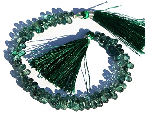 Briolettes corindon vert 3x6-4x7 mm quartz facetté en goutte de 4 pouces pour création