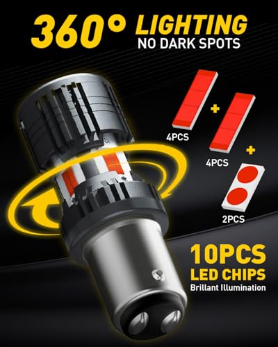 Image of AUXITO CANBUS 1157 LED Bulbs Red with Built-in Resistor 2057 2357 7528 BAY15D Anti Hyper Flash Error Free Brake Lights, Tail Lights, Stop Lights, Turn Signal Lights, Pack of 2