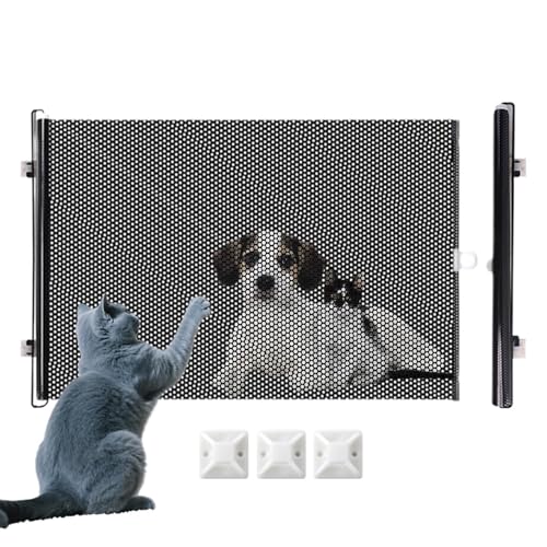 Valla extensible para mascotas – Barrera de seguridad para mascotas | Puerta con ventosa para interiores, no requiere taladrar, barrera plegable ajustable para puertas, pasillos, escaleras, viviendas