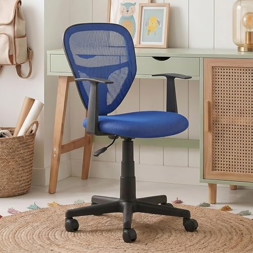 Schreibtischstuhl Kinder STUDIO ergonomisch Blau - Kinderschreibtischstuhl für Kinderzimmer drehbar und höhenverstellbar mit Armlehnen atmungsaktiver Meshbezug [max. Belastbarkeit 100 kg]