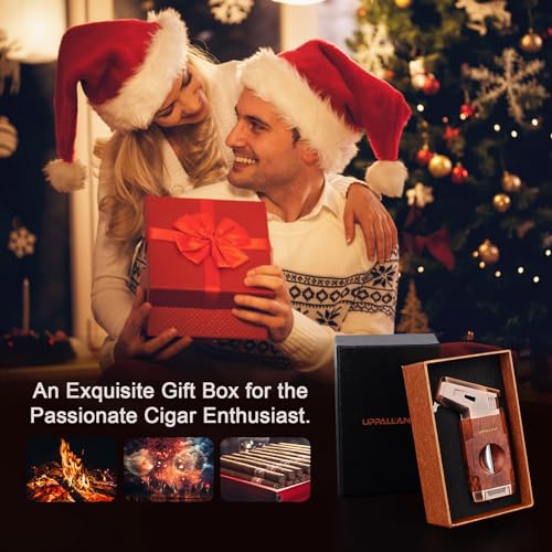 Torch Cigar Lighter with Windproof Jet Flame, Built-in V Cigar Cutter, Box for Christmas, Refillable Butane Torch Lighters, All-in-one Cool Lighters for Smoking, Candles - Thumbnail 6