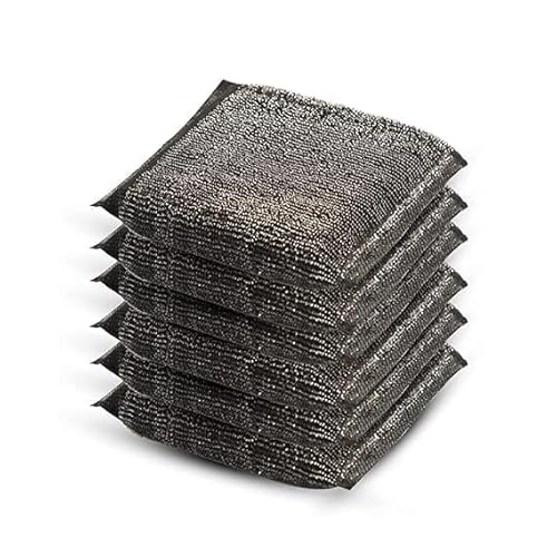 Steel Wool Scrubber Pads, Heavy Duty Kitchen Cleaning, 6-Pack, Black