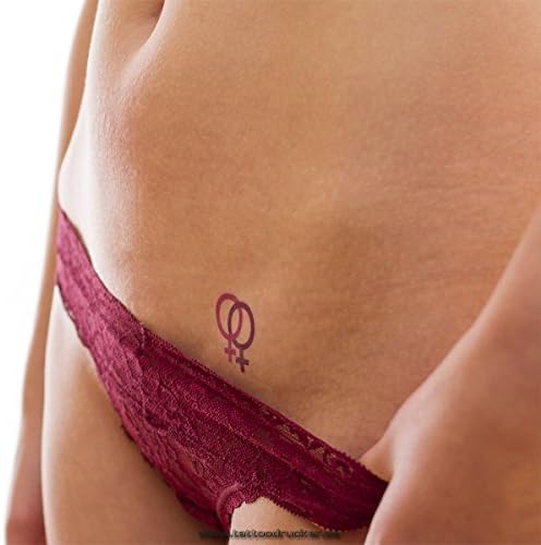 2 x lesbisk logo tatuering kort - lesbisk symbol i rosa och svart 