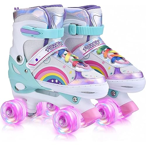 YUDOXN Roller Quad Enfant Filles et Garçons Avec 8 Roues Lumineuses, Taille Réglable (31-42) (Rainbow-O, S)