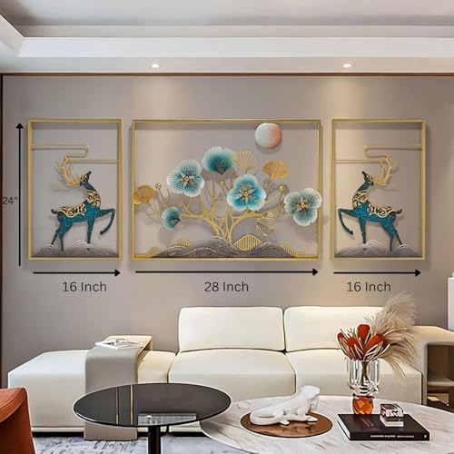 Image of Big Handcrafted Metal Modern Wall Art Multicolor Deer Frame Large Unique Modern Accent for Stylish Interiors Wall Art for Home Decor, Living Room, Bedroom & Office