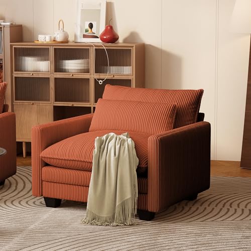 Image of Gizoon Cloud Accent Chair with Washable Cover, Corduroy Single Sofa Chair with Comfy Deep Seat, Modern Armchair with Pillow for Living Room Bedroom, Orange