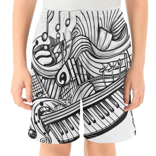 DOMIKING Music Graffiti Kids Shorts Pull-on Boys Shorts with Elastic Waist Casual Athletic Pants for Playwear Summer2