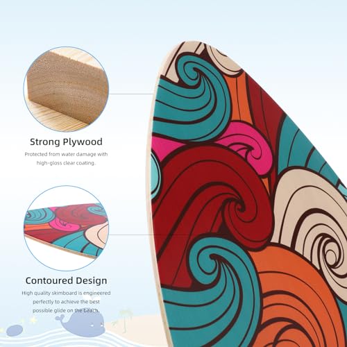 Skimboard 35 Inch Skim Boards for Beach Adults ＆ Kids, High Gloss Coat Wooden Skim Board for Beginners, Durable Lightweight Wood Body Board -Cloud - Thumbnail 5