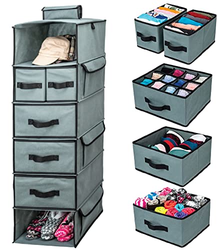 Image of SMIRLY Hanging Closet Organizer and Storage Shelves - Wardrobe Clothes Organizer for Closet, Storage Organizer - Hanging Shelves for Closet Organization and Storage, Closet Shelf Organizer w/Drawers