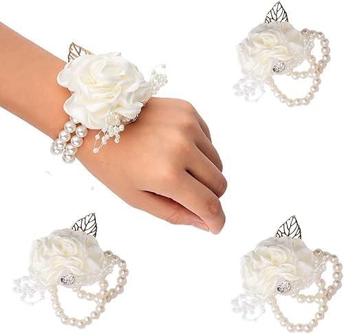 Miniatura 8 de WeddingBobDIY 4 unidslote novio Boutonniere hombre mujer novia muñeca ramillete seda rosa perlas boda flores decoración fiesta (amarillo, ramillete