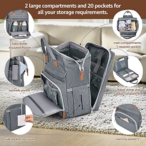 Derjunstar Diaper Bag Backpack,Diaper Bag, Baby Bags With Waterproof Portable Diaper Pad, Multifunction Travel Backpack, Large Capacity With Pacifier Case And Insulated Pockets, Grey #TOP1