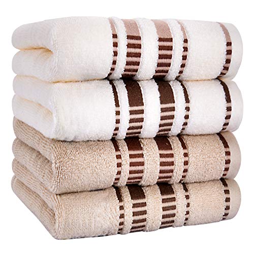 フェイスタオル タオル 厚手 4枚セット マイクロファイバー ふわふわ 吸水速乾 柔らか肌触り シアン/ベージュ (タオル1) (タオル1)