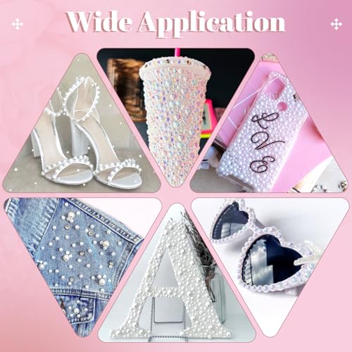 Image of 13000Pcs Flatback Pearls for Crafting (White AB), Assorted Size 2 /3 /4 /5 /6 /8 /10mm Half Pearl with 3Pcs 10ml B7000 Jewelry Glue, Bedazzling Bead for DIY Crafts Clothing Tumblers Shoes Nail Art